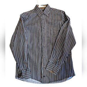 Bugatchi Uomo Men's Striped Button Front Long Sleeved Cotton Shirt Size Medium